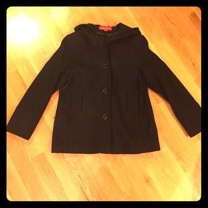 NWOT BLACK PEACOAT WITH HOOD
